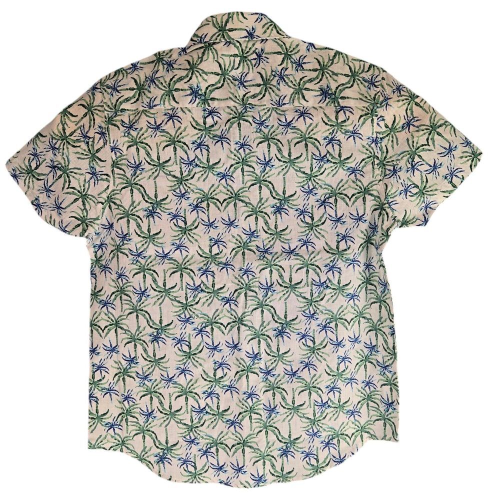 Tenth + Ocean F112X4041 Mens Medium White Palm Tree S/S Washable Linen Shirt - Picture 3 of 6